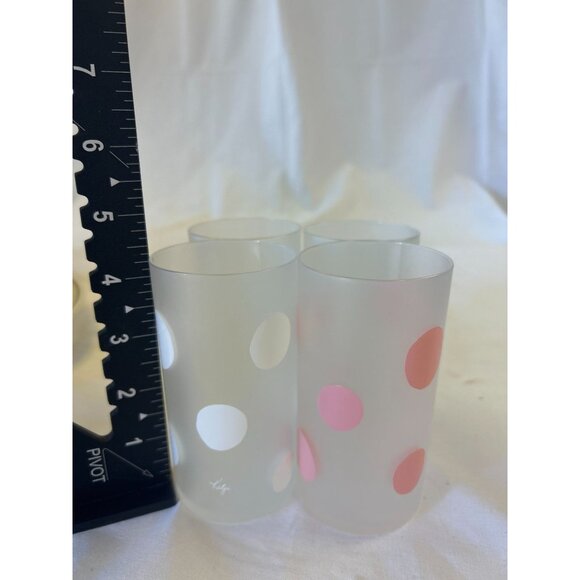 Set Of 4 Libbey Frosted Glasses W/ Pink & White Polka Dots - Picture 2 of 2
